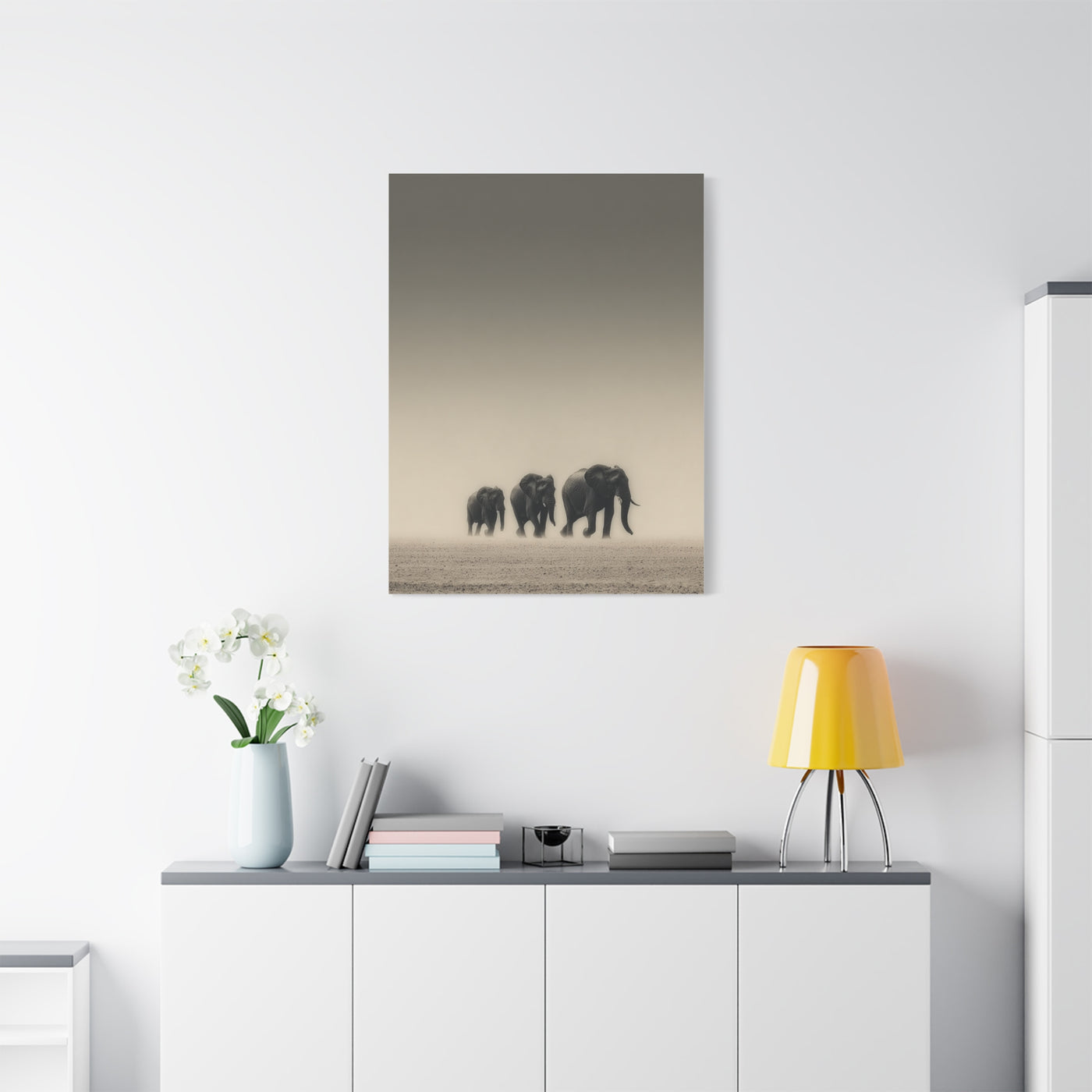 Minimal Elephant Family Dune Crossing Wall Art & Canvas Print