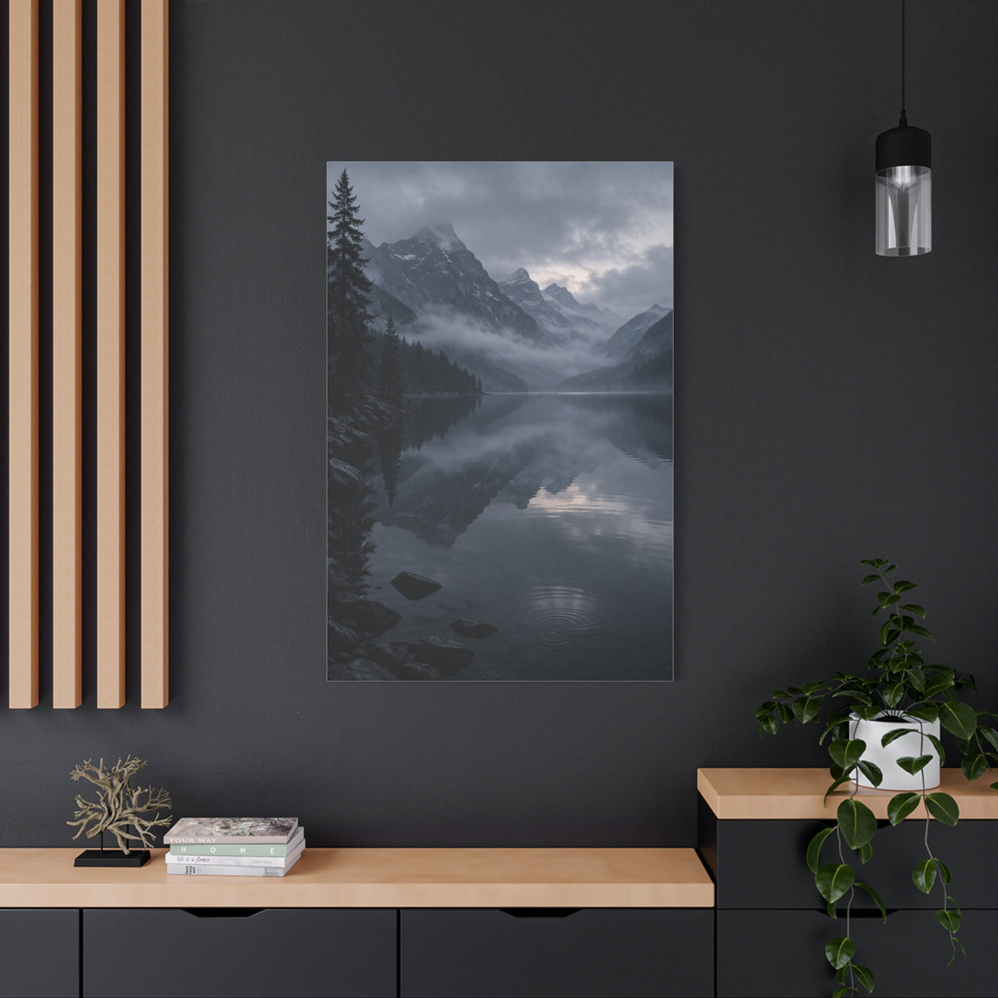 Misty Mountain Lake Reflection Wall Art & Canvas Print