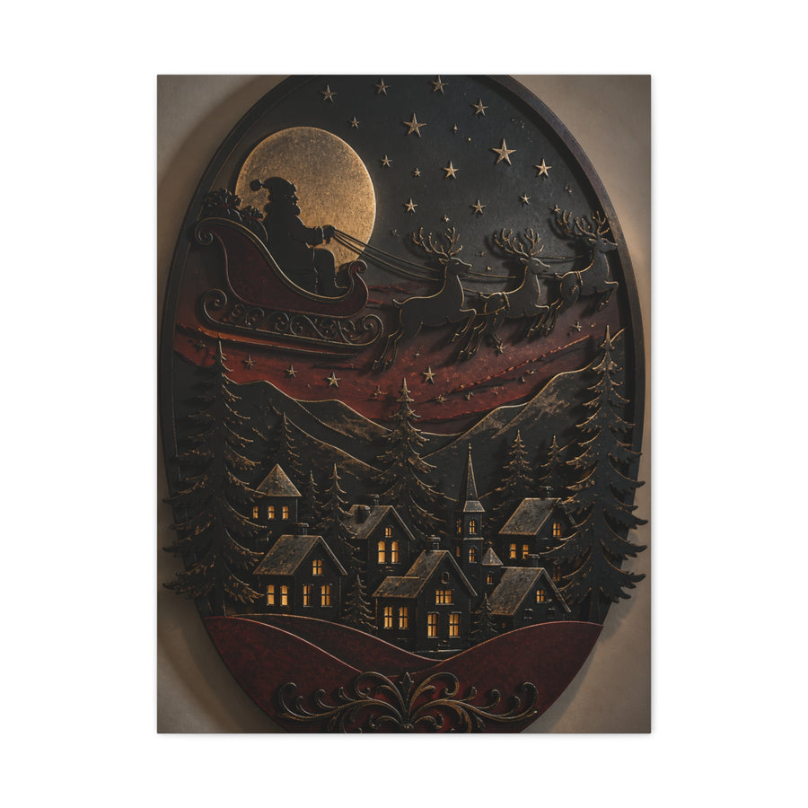 Layered Metal Santa Sleigh Village Wall Art & Canvas Print