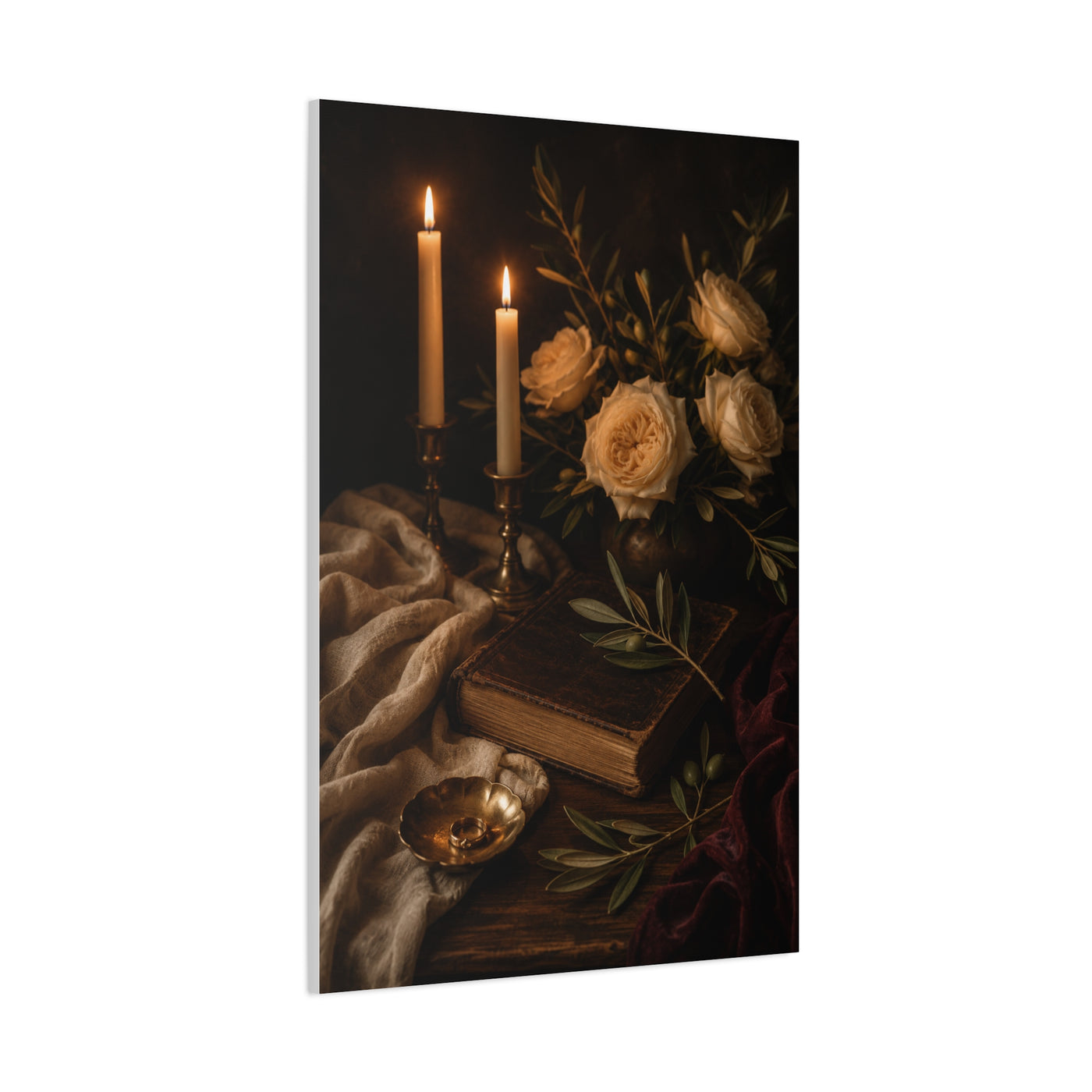 Romantic Candlelit Rose Still Life Wall Art & Canvas Print