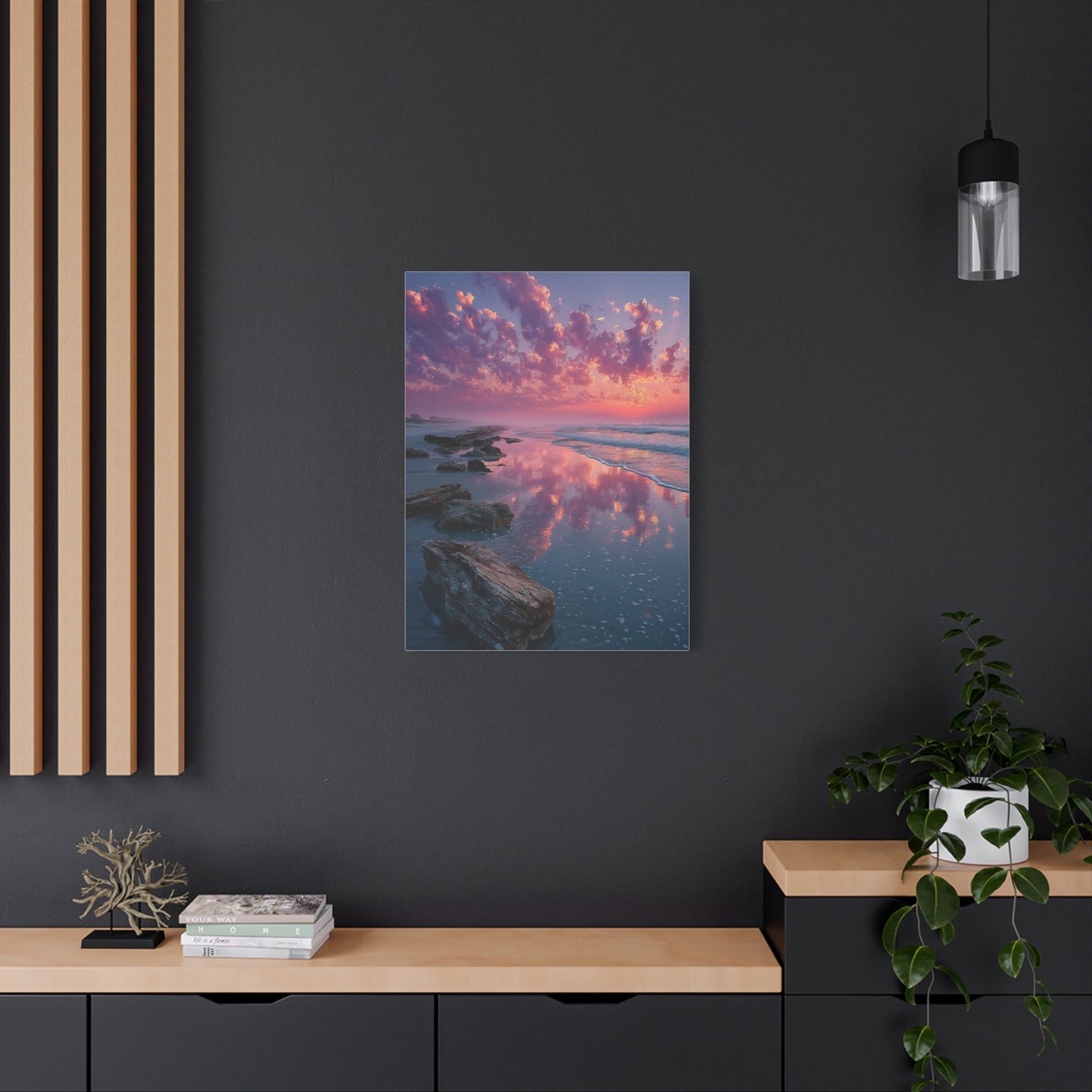 Sunrise Driftwood Shoreline Reflection Wall Art & Canvas Print