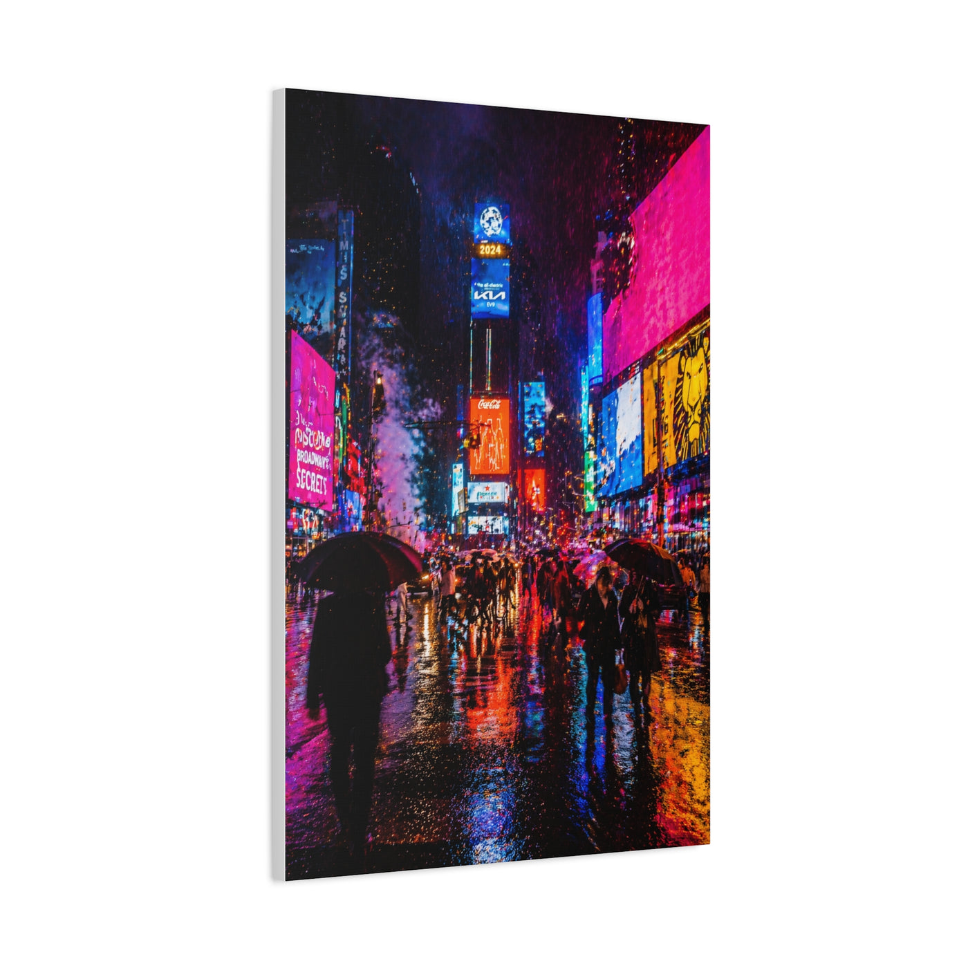 Times Square Neon Rain Night Wall Art & Canvas Print