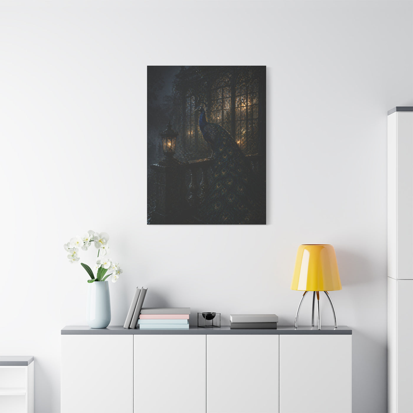 Gothic Night Peacock Balcony Wall Art & Canvas Print