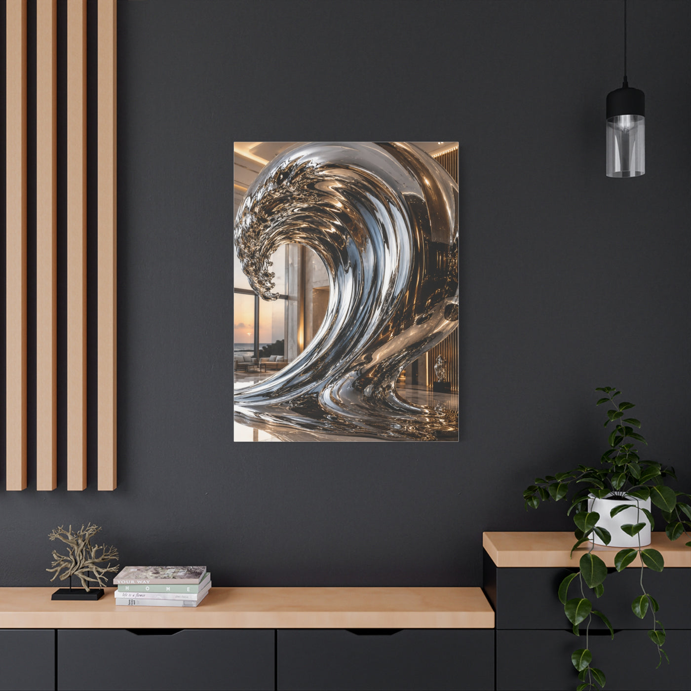 Luxury Chrome Wave Sculpture Interior Wall Art & Canvas Print