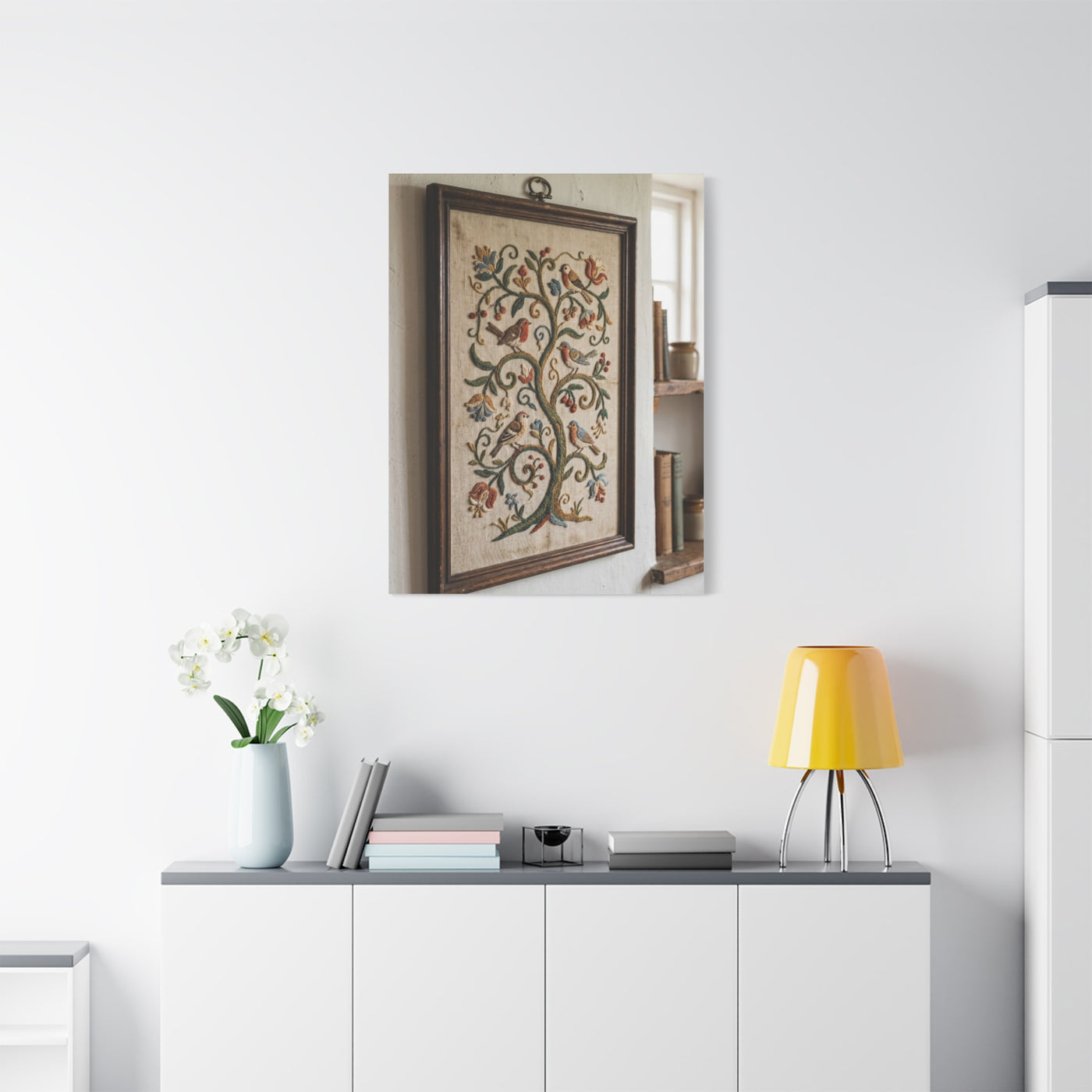 Framed Folk Tree Embroidery Study Wall Art & Canvas Print