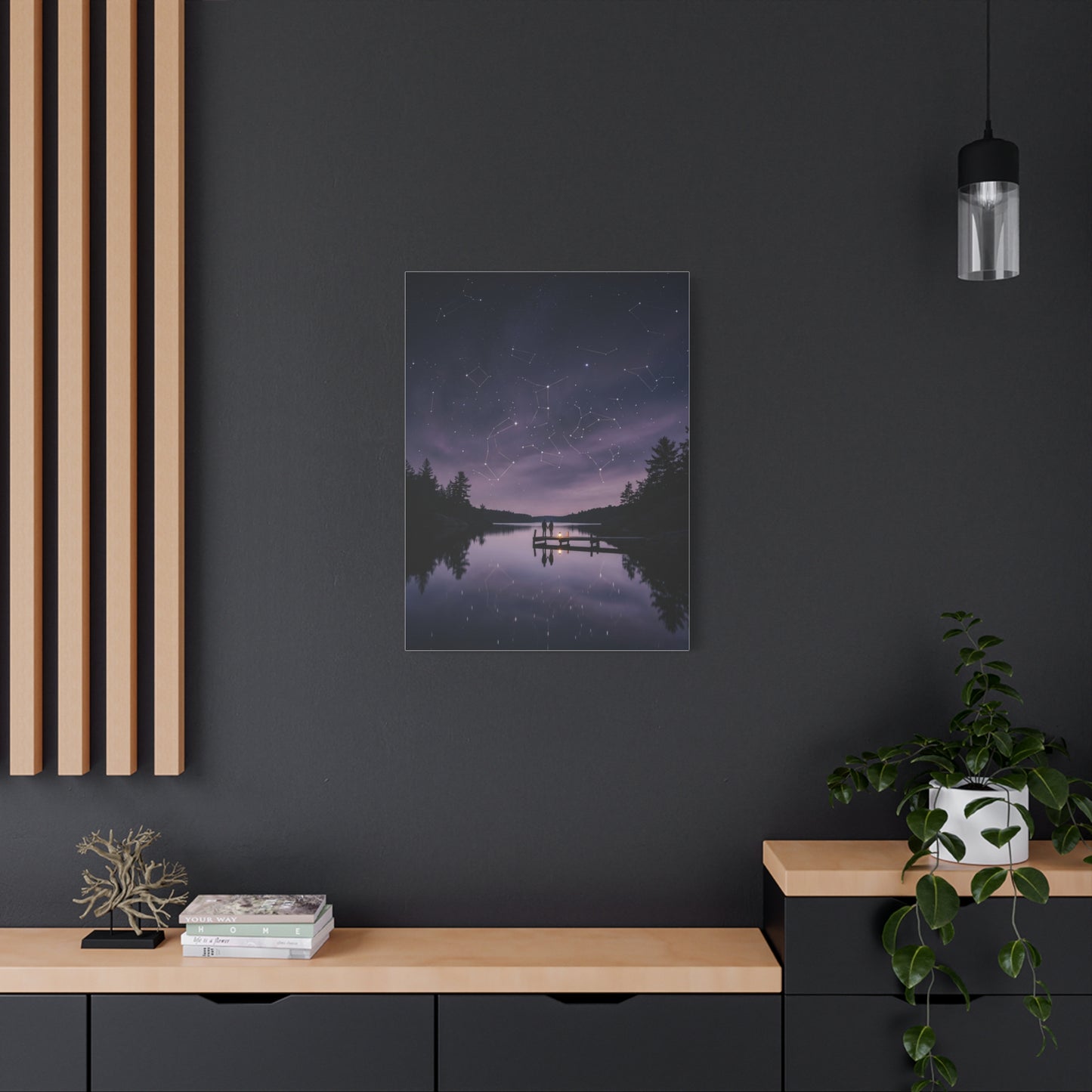Starlit Reflection Lovers Minimal Scene Wall Art & Canvas Print