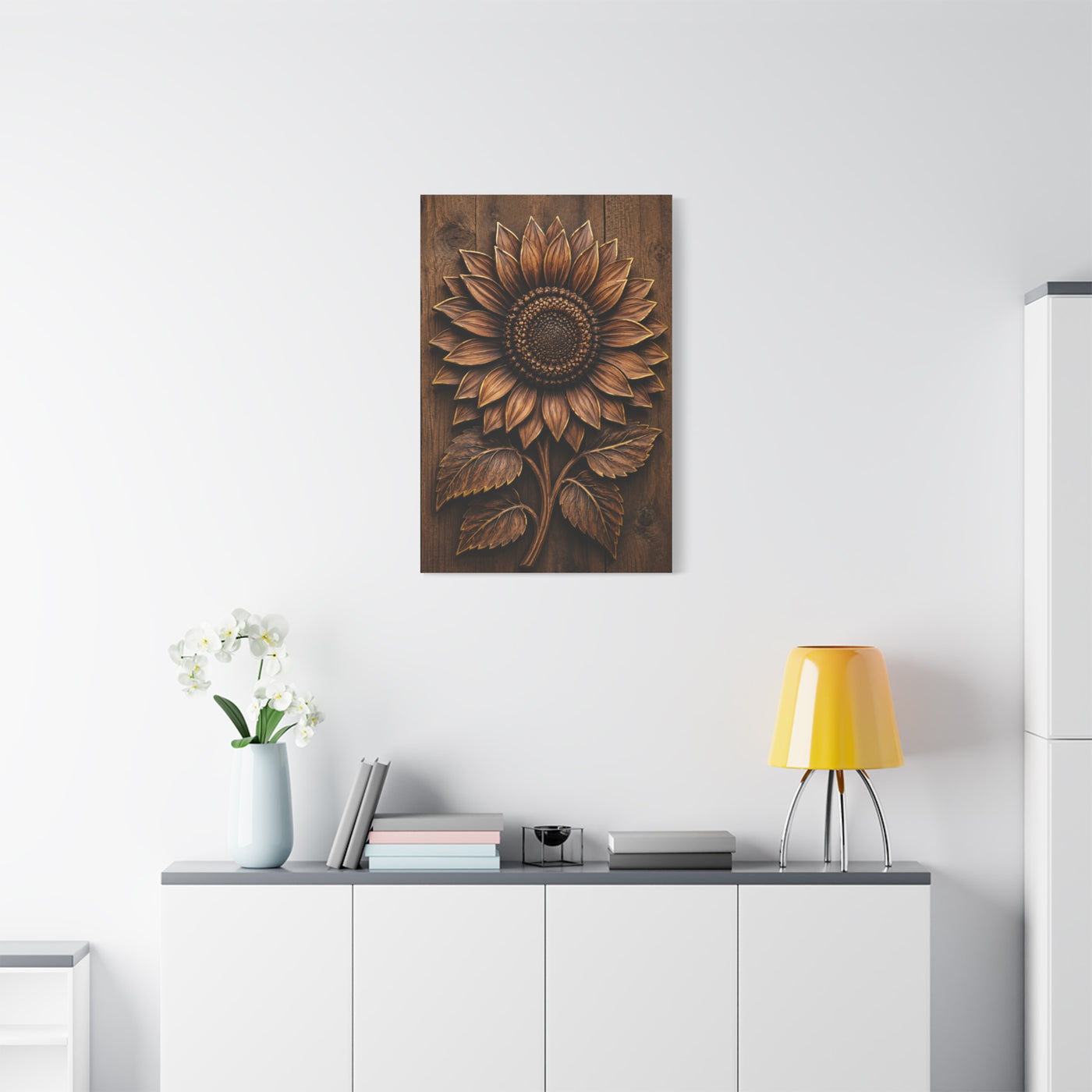 Carved Wooden Sunflower Relief Wall Art & Canvas Print