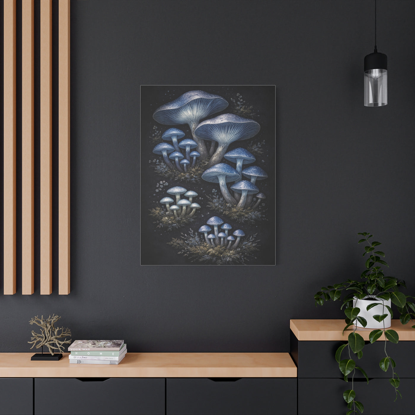 Luminous Indigo Fungi Botanical Study Wall Art & Canvas Print