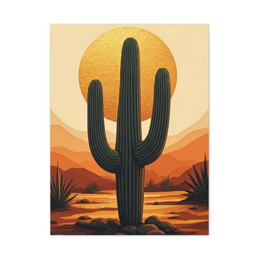 Golden Sun Desert Saguaro Illustration Wall Art & Canvas Prints