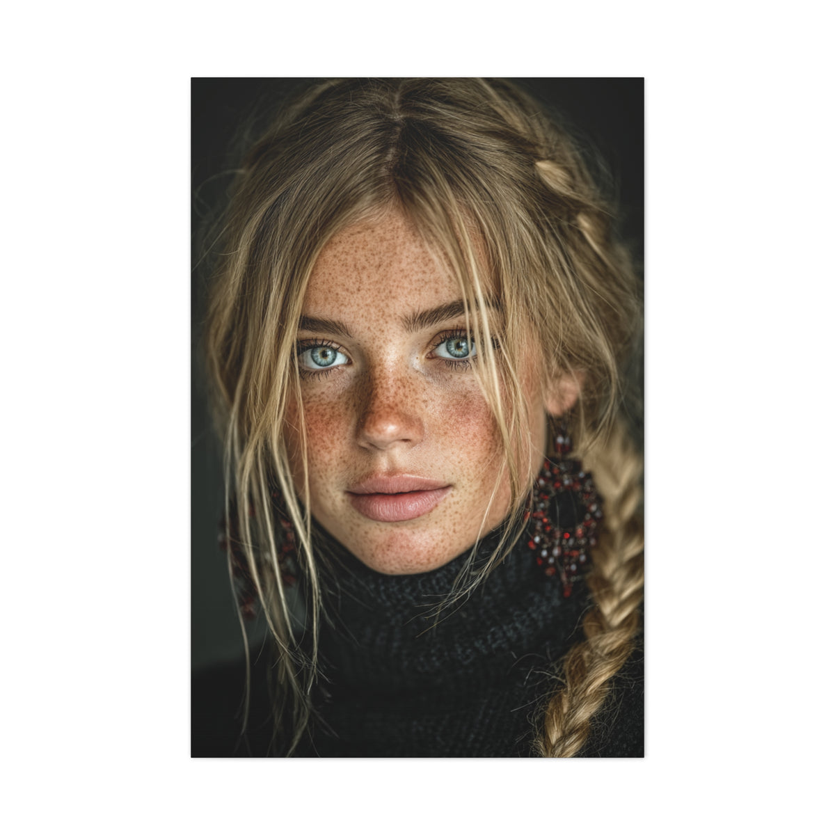 Blonde Muse Garnet Earring Portrait Wall Art & Canvas Print
