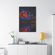Neon Waterfront Skyline Cola Sign Wall Art & Canvas Print