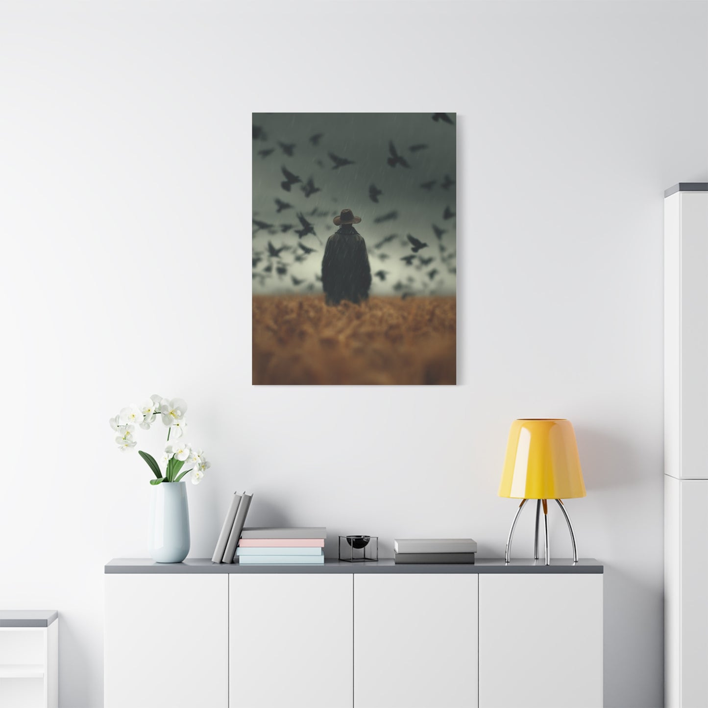 Scarecrow and Crows Autumn Field Wall Art & Canvas Print
