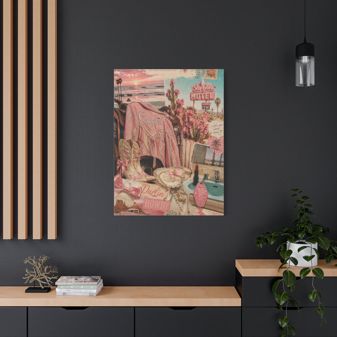 Coquette Cowgirl Desert Postcard Collage Wall Art & Canvas Print