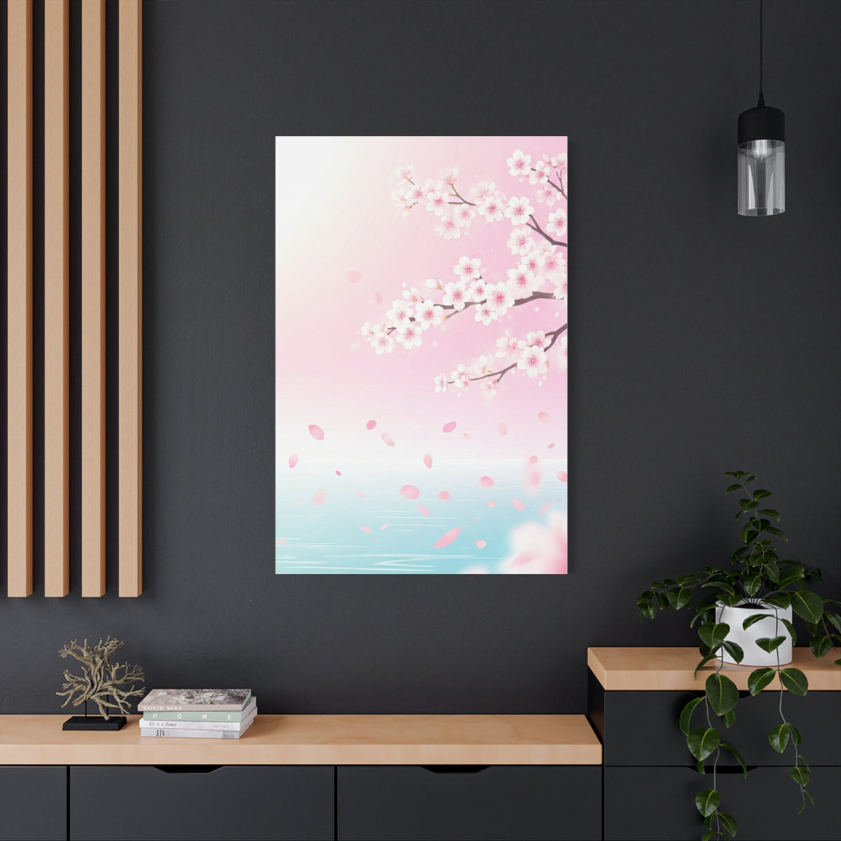 Minimal Sakura Petals Over Calm Water Wall Art & Canvas Prints