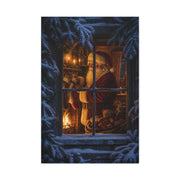 Snowy Cottage Window Santa Scene Wall Art & Canvas Print