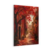 Autumn Red Blossom Street Scene Wall Art & Canvas Print