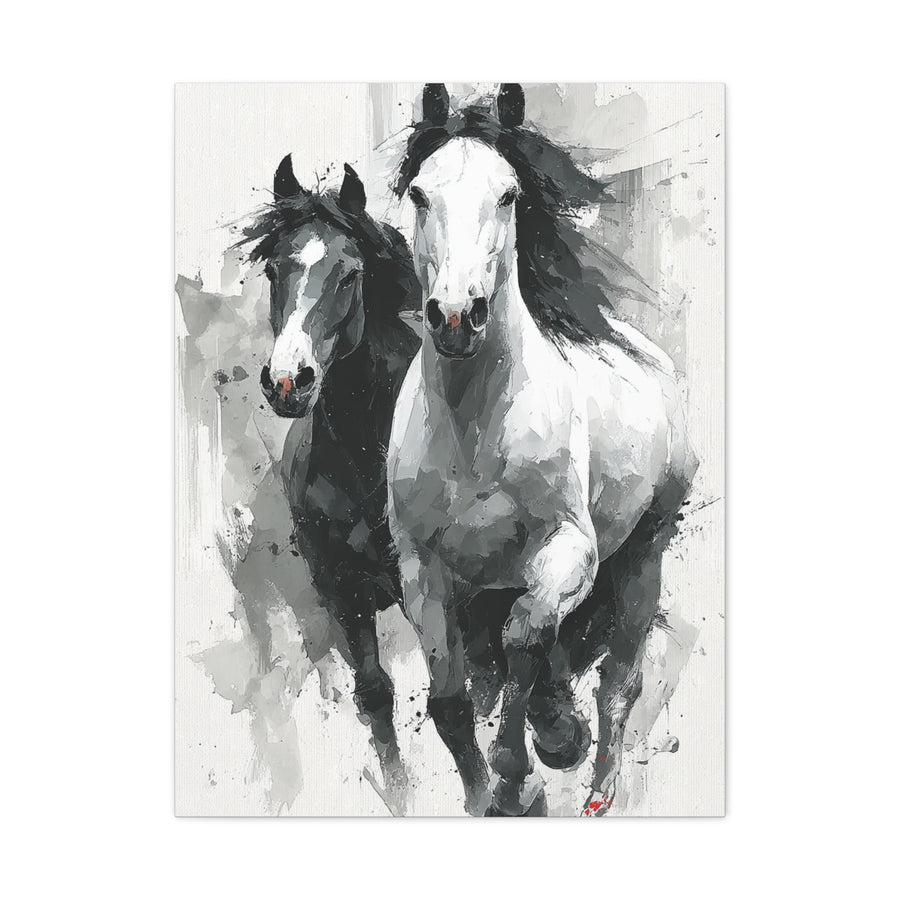 Monochrome Running Horses Abstract Wall Art & Canvas Print