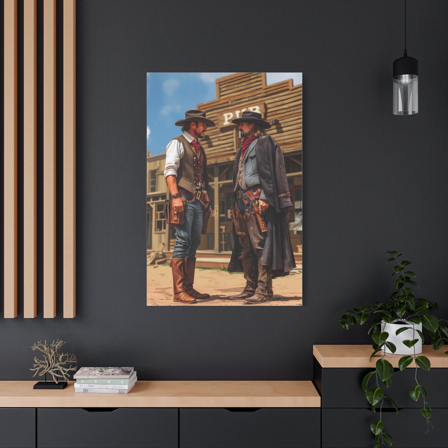 Rival Cowboys Facing Off Outside the Saloon Wall Art & Canvas Print