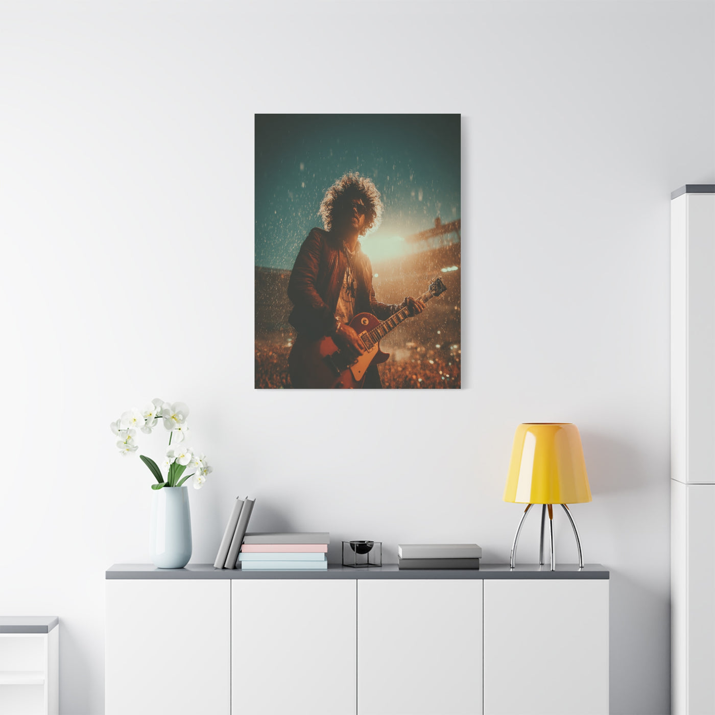 Rain Soaked Rock Guitar Performance Wall Art & Canvas Print