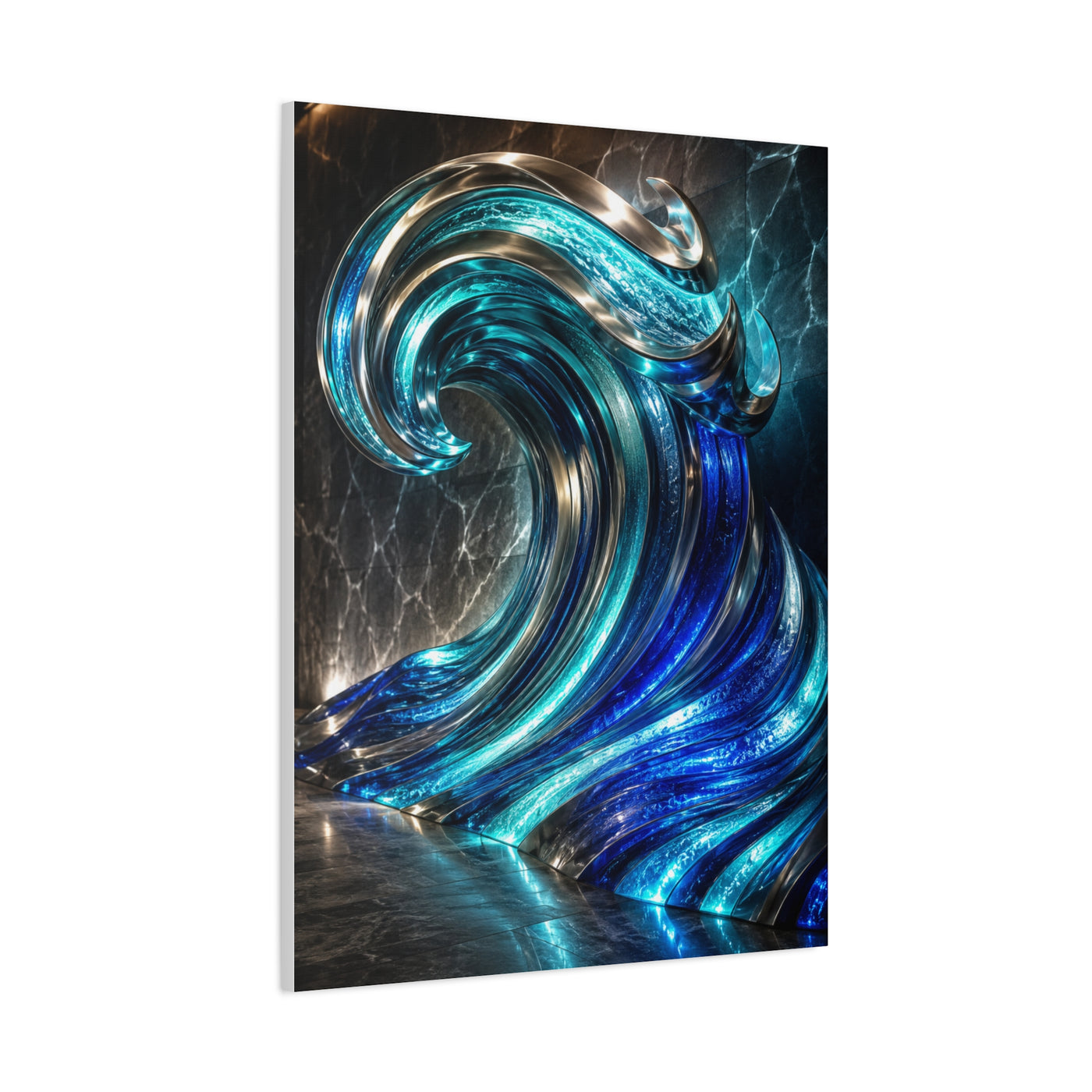 Glass & Steel Ocean Wave Architectural Sculpture Wall Art & Canvas Print