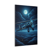 Moonlit Midnight Flight Biplane Wall Art & Canvas Prints