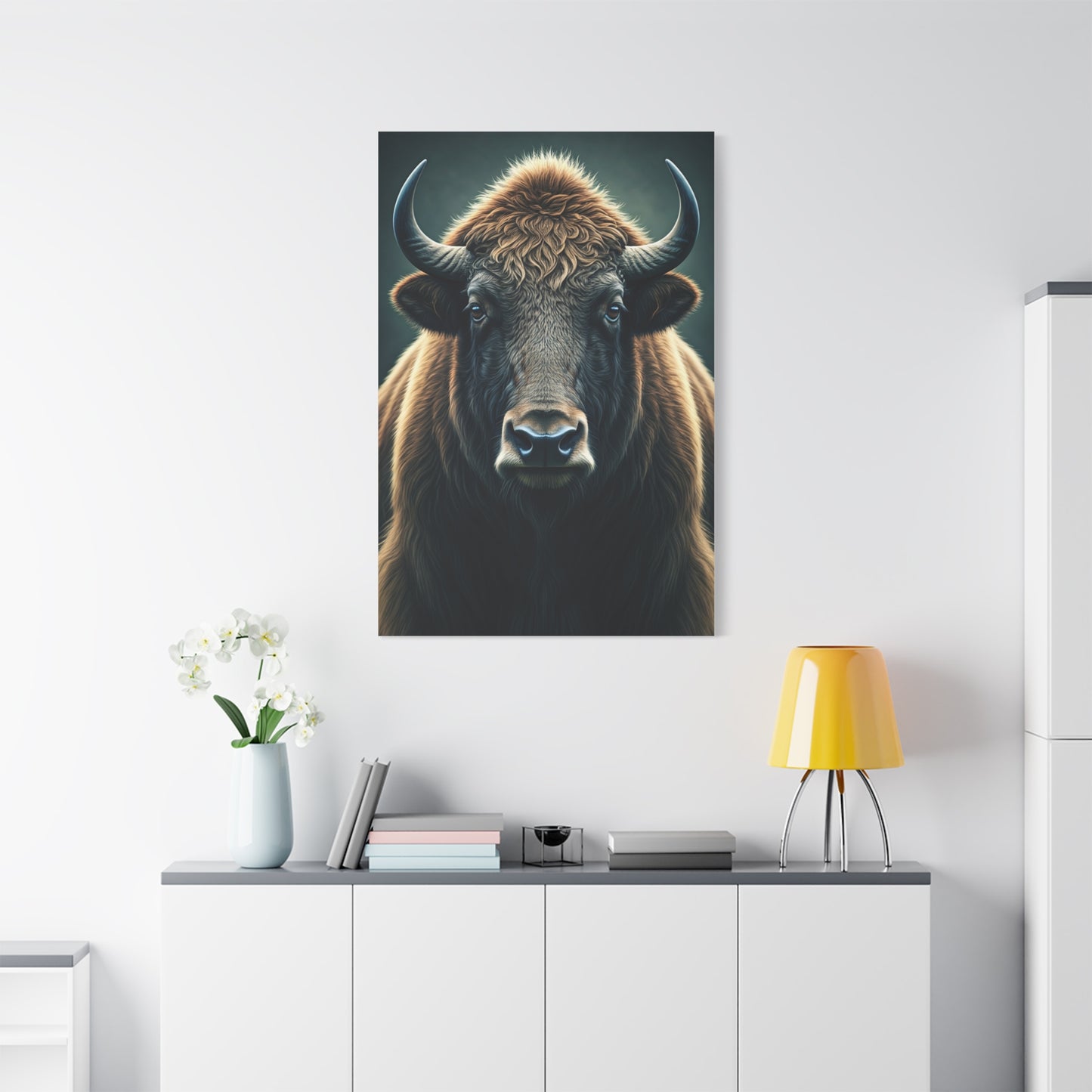 American Bison Frontal Portrait with Dramatic Overcast Lighting Wall Art & Canvas Print