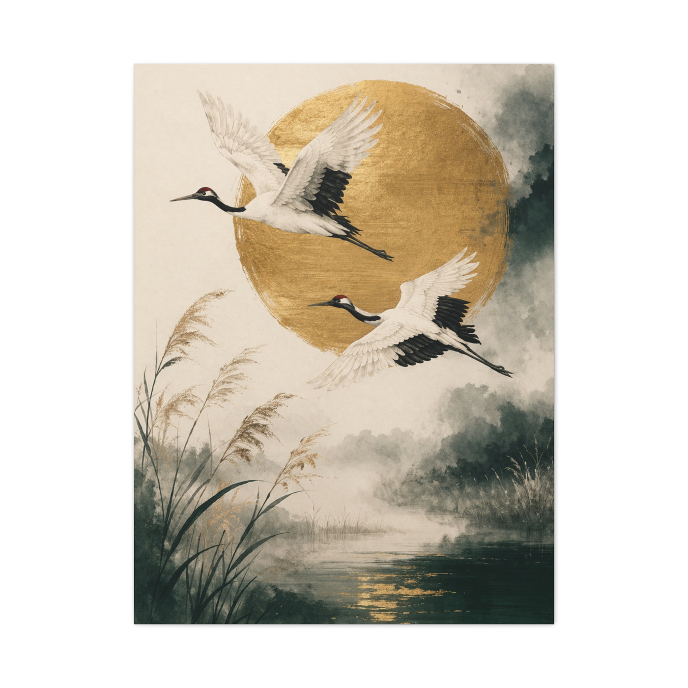 Golden Crane Serenity Wall Art & Canvas Print