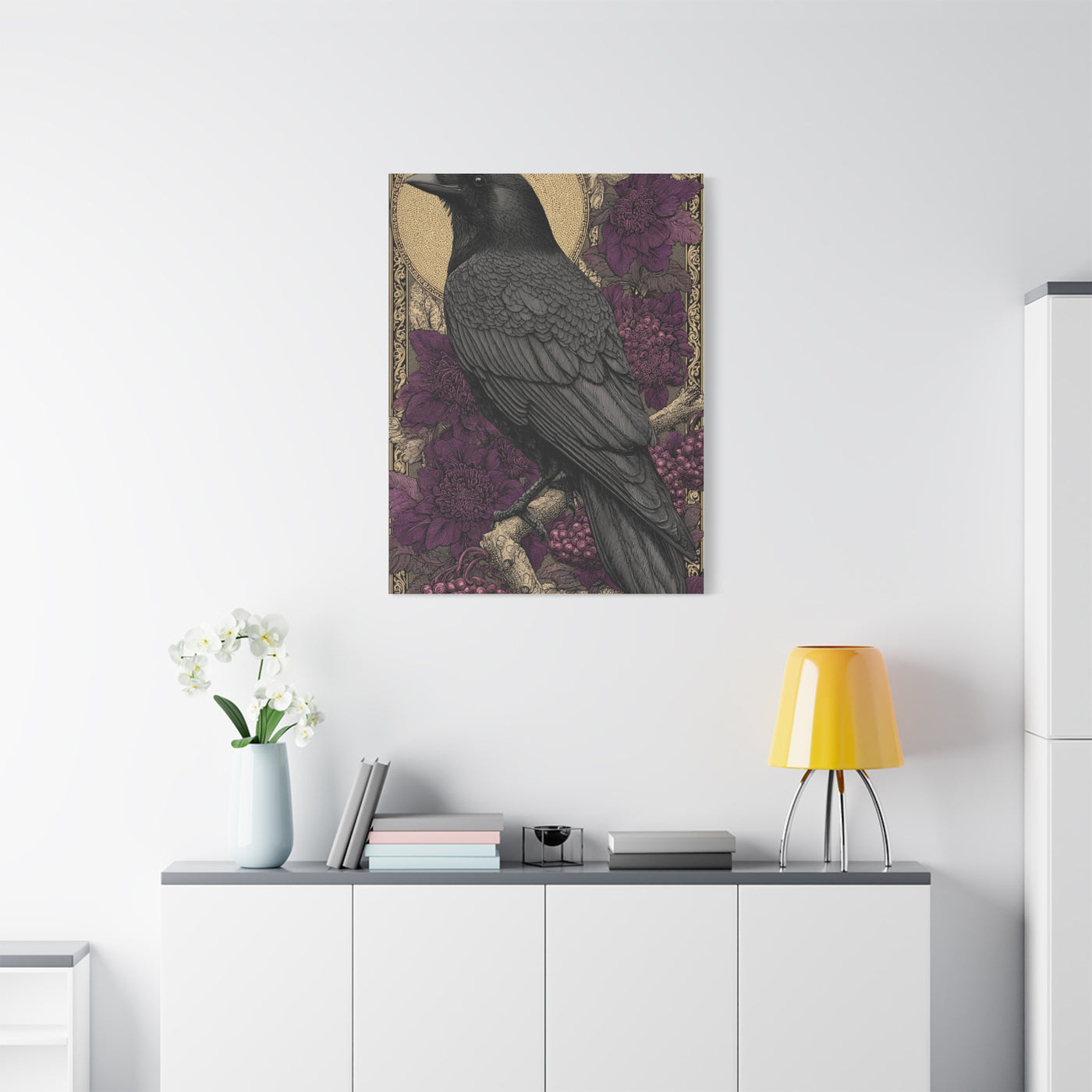 Dark Raven Moon Folk Wall Art & Canvas Print