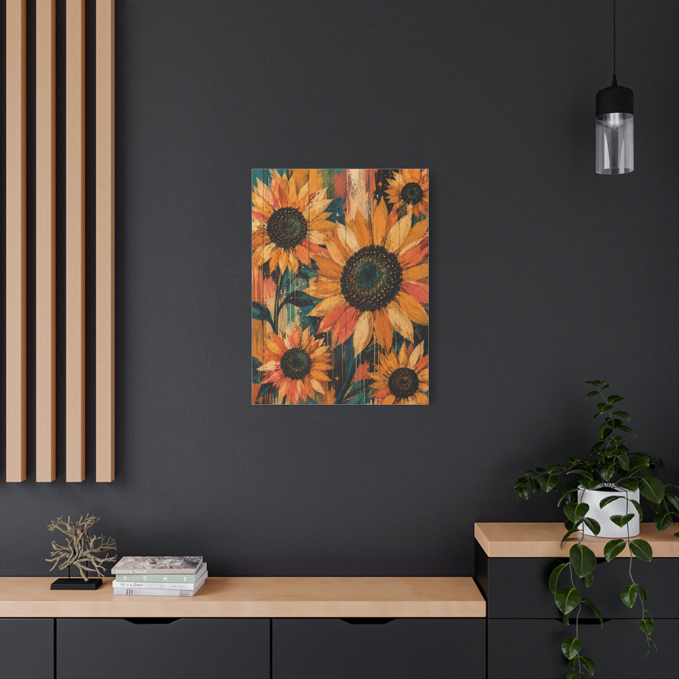Rustic Color-Wash Sunflower Panel Wall Art & Canvas Print
