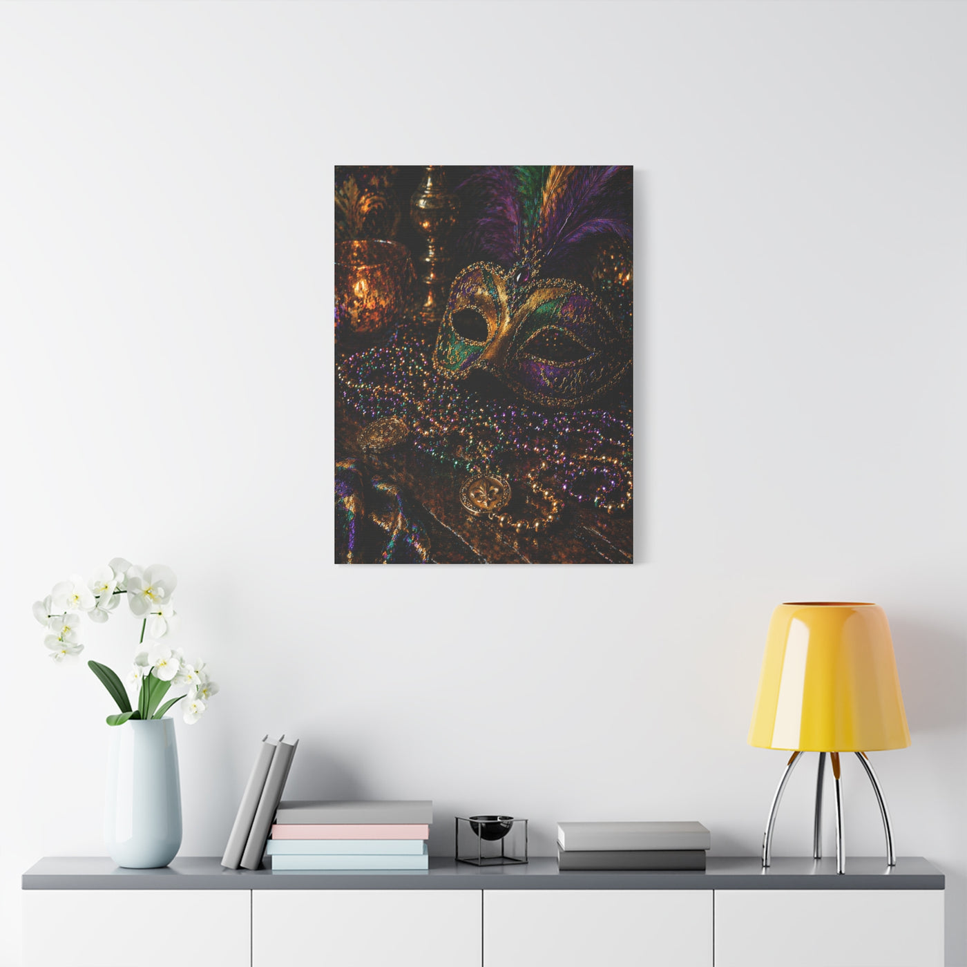 Mardi Gras Mask & Beads Still Life Wall Art & Canvas Print
