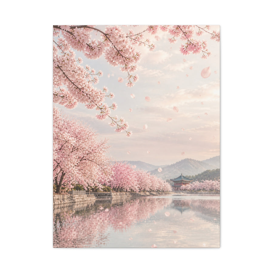 Cherry Blossom Reflection Landscape Wall Art & Canvas Print