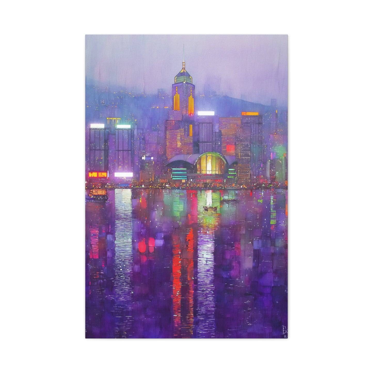 Hong Kong Skyline Neon Harbor Lights Wall Art & Canvas Print