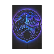 LED Mountain Wolf Night Circle Scene Wall Art & Canvas Print
