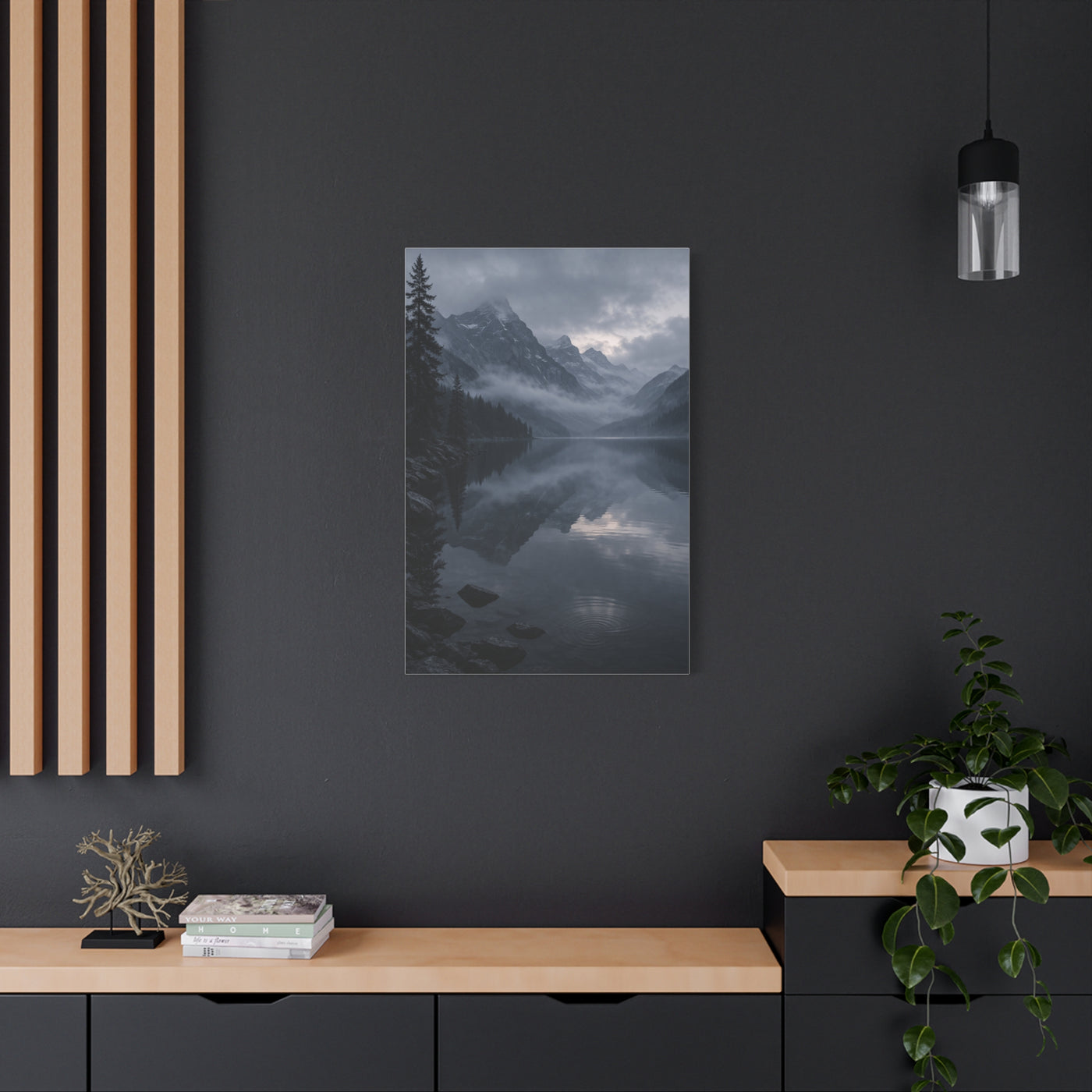 Misty Mountain Lake Reflection Wall Art & Canvas Print