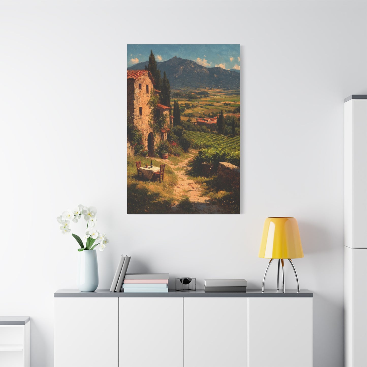 Tuscan Vineyard Farmhouse Lunch Scene Wall Art & Canvas Print