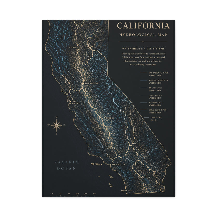 California Hydrological Watershed Map Wall Art & Canvas Print