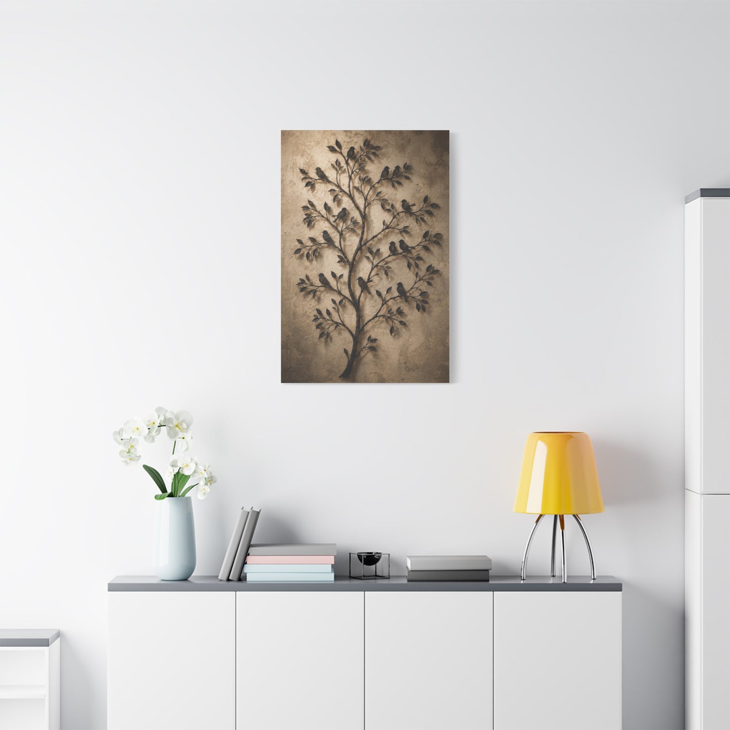 Minimal Metal Branch Birds Silhouette Trees Wall Art & Canvas Print