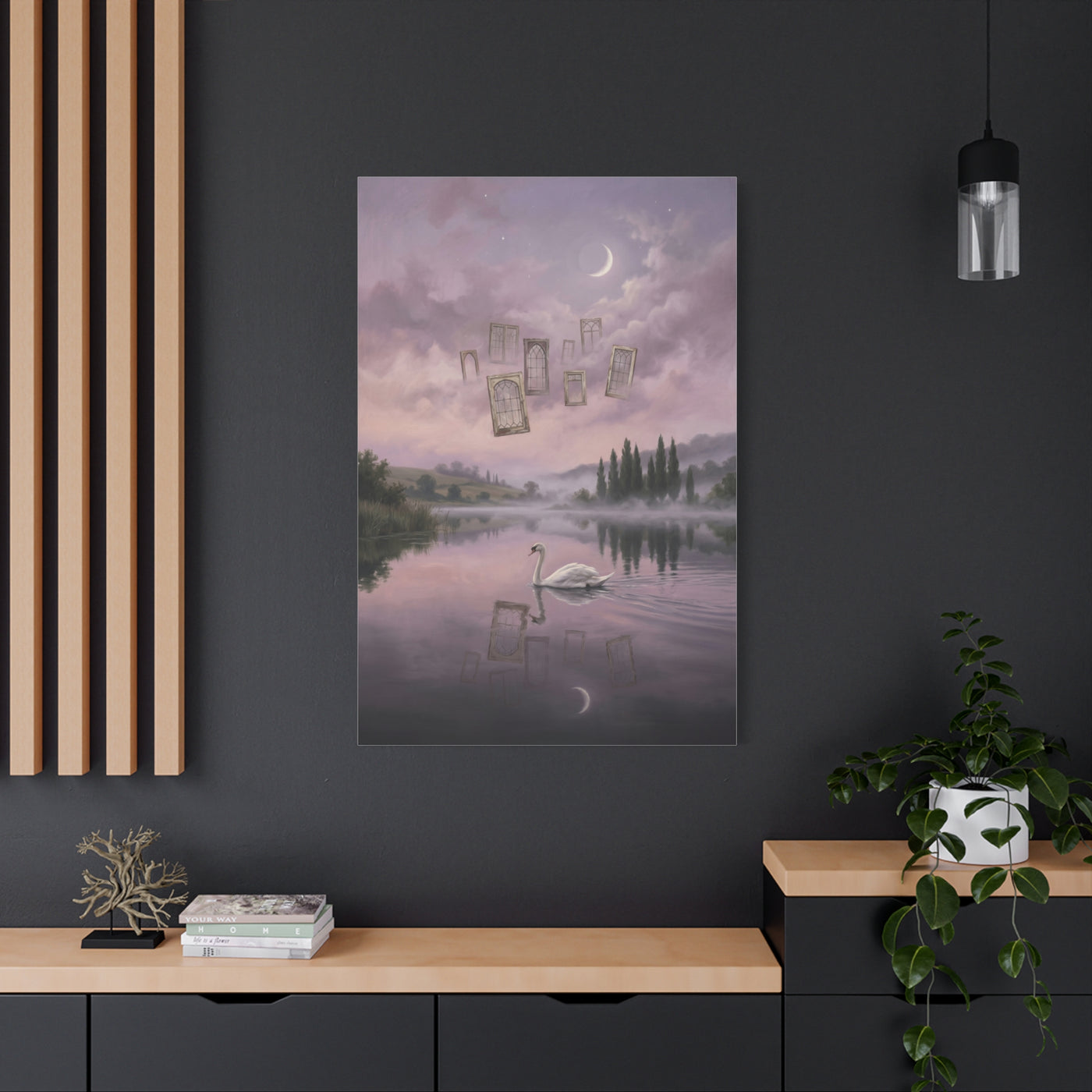 Surreal Swan Dreamscape Reflection Wall Art & Canvas Print
