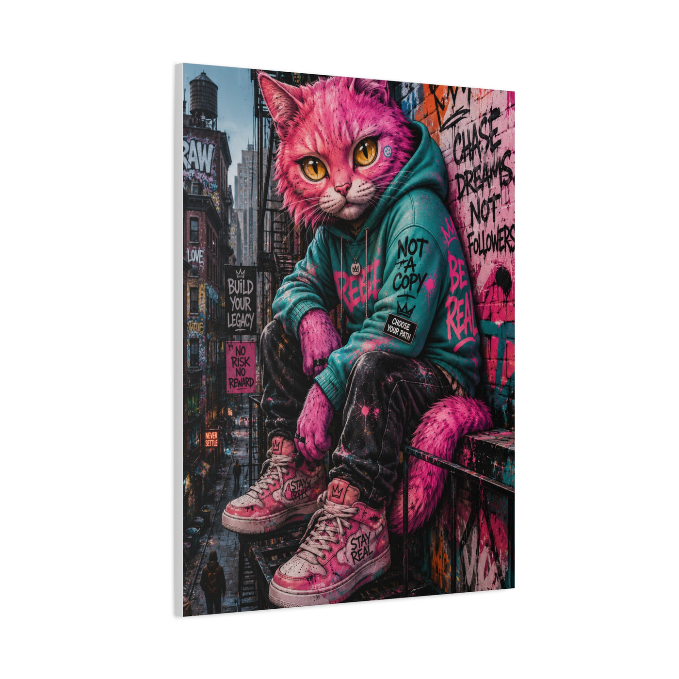 Urban Pink Cat Street Character Street Wall Art & Canvas Print