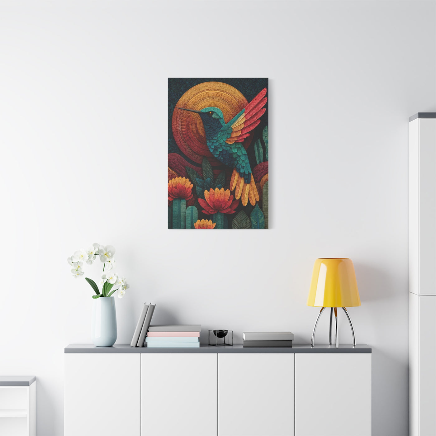 Mexican Hummingbird Sun Disc Folk Wall Art & Canvas Print
