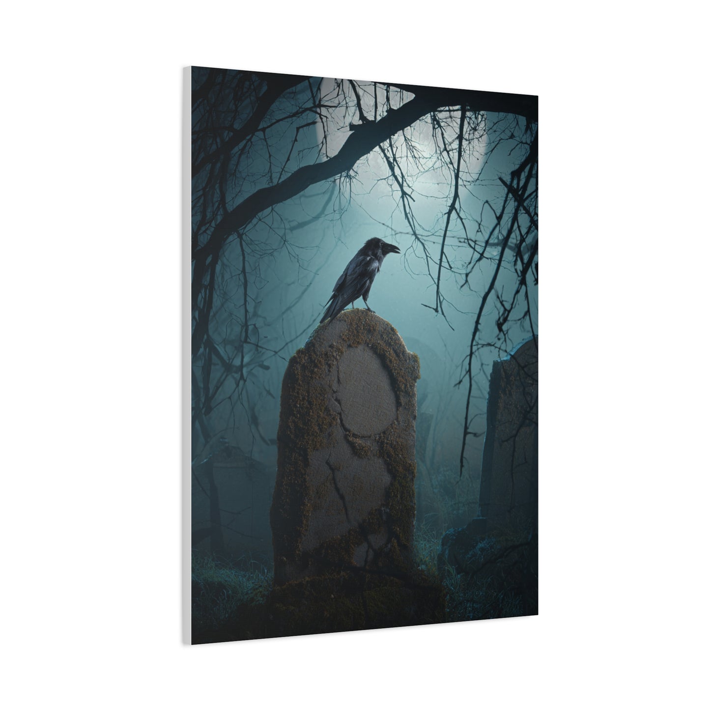 Raven on Ancient Gravestone Wall Art & Canvas Print