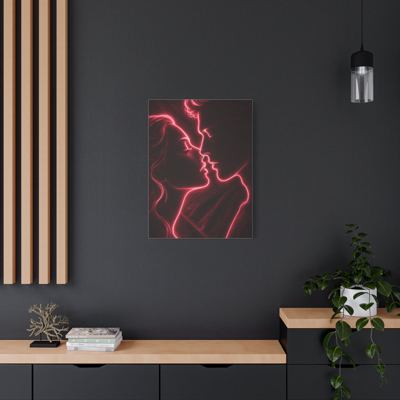 Neon Velvet Kiss Silhouette Wall Art & Canvas Print