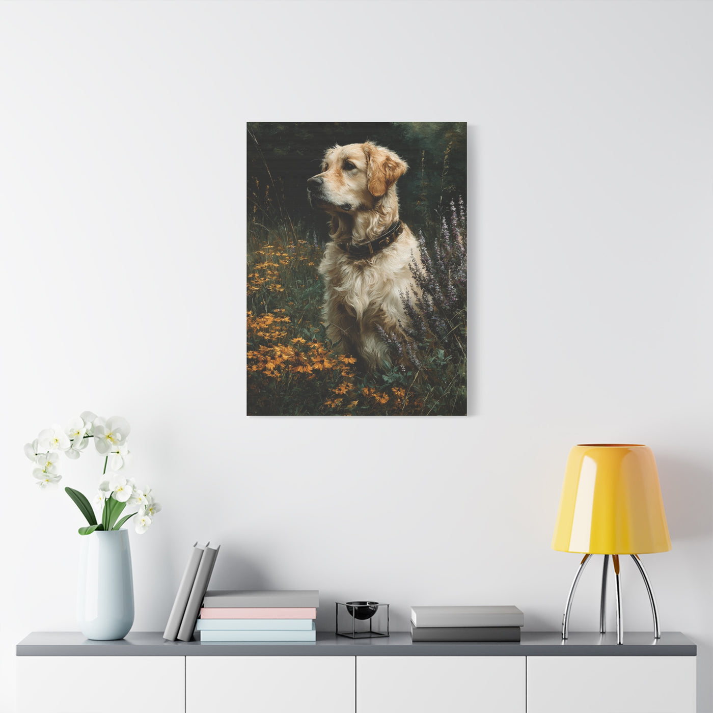Golden Retriever Wildflower Portrait Wall Art & Canvas Print