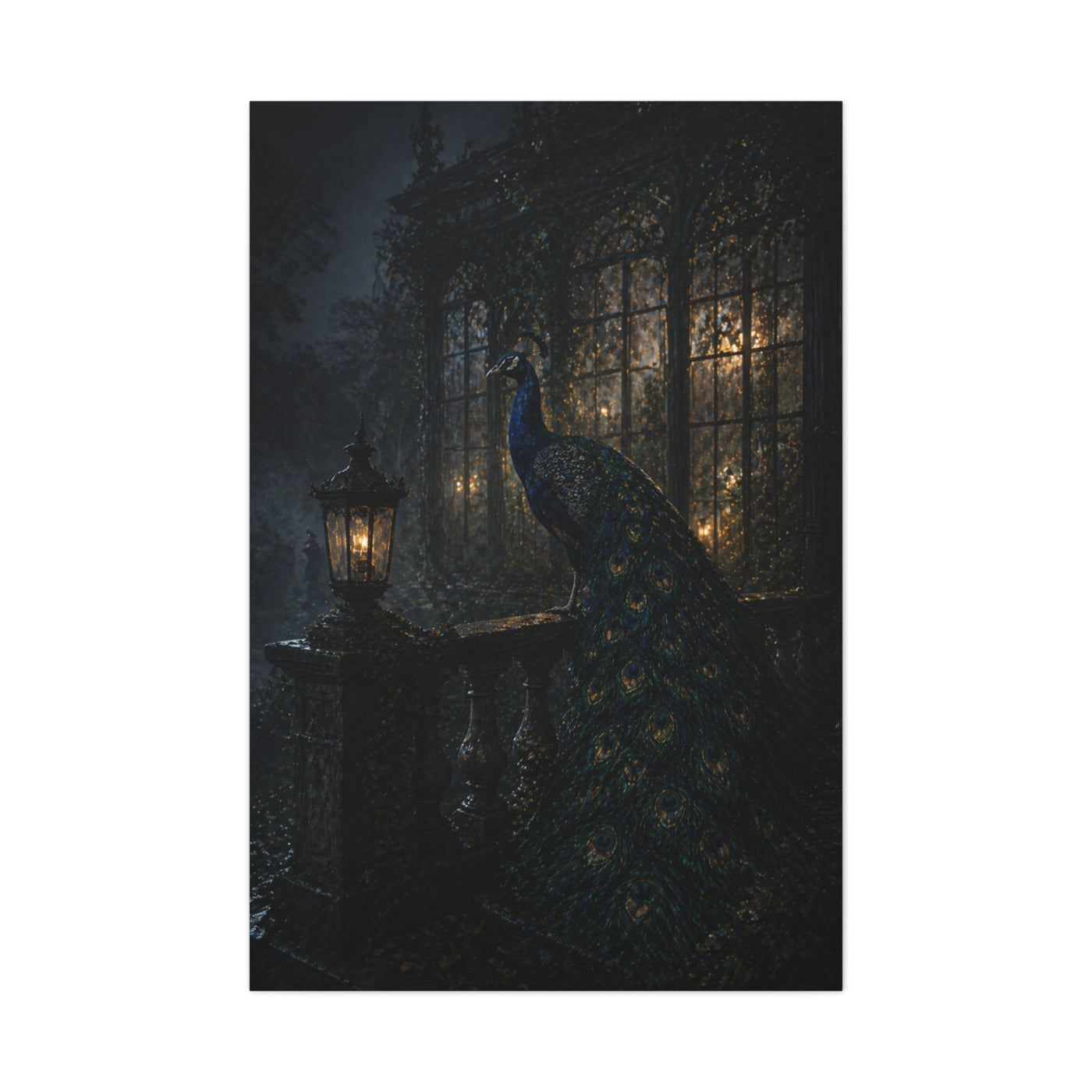 Gothic Night Peacock Balcony Wall Art & Canvas Print