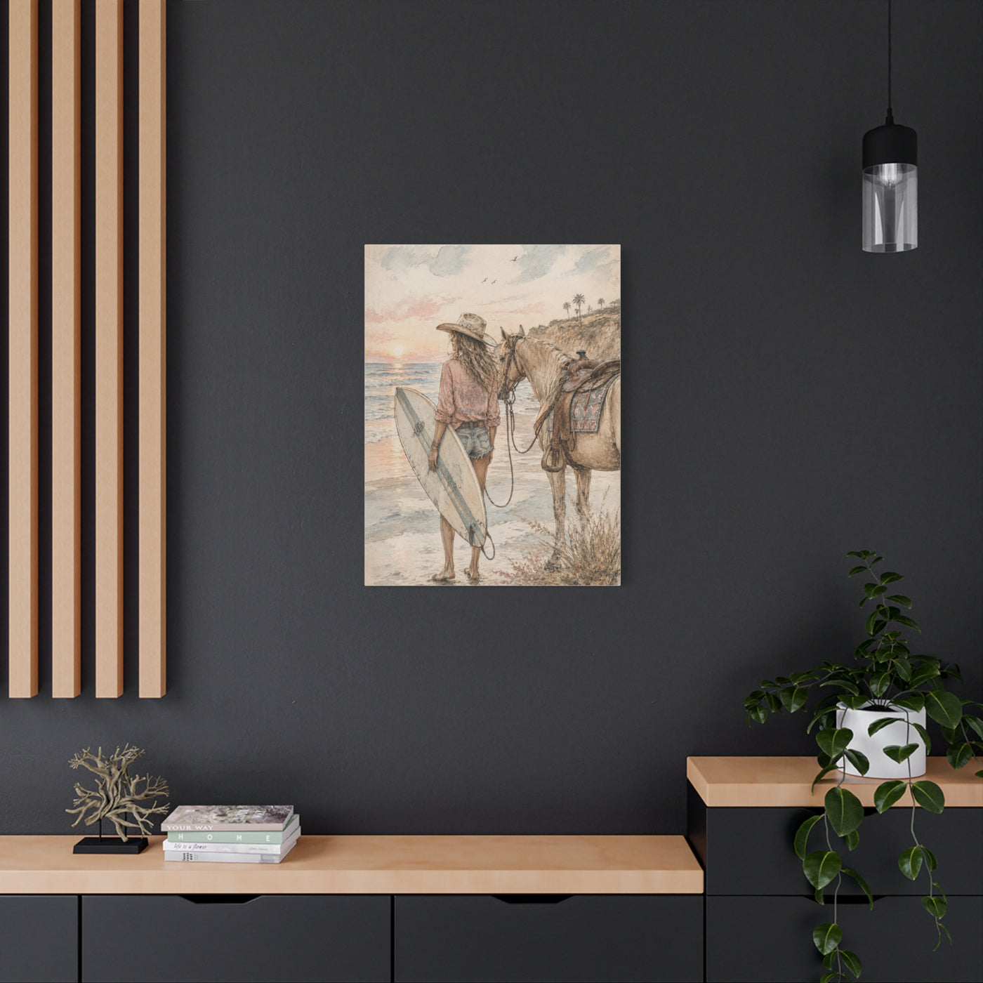 Surf Cowgirl Beach Horizon Scene Wall Art & Canvas Print