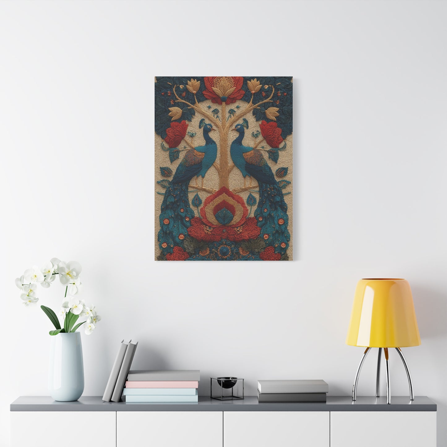 Folk Peacock Tree of Life Wall Art & Canvas Print