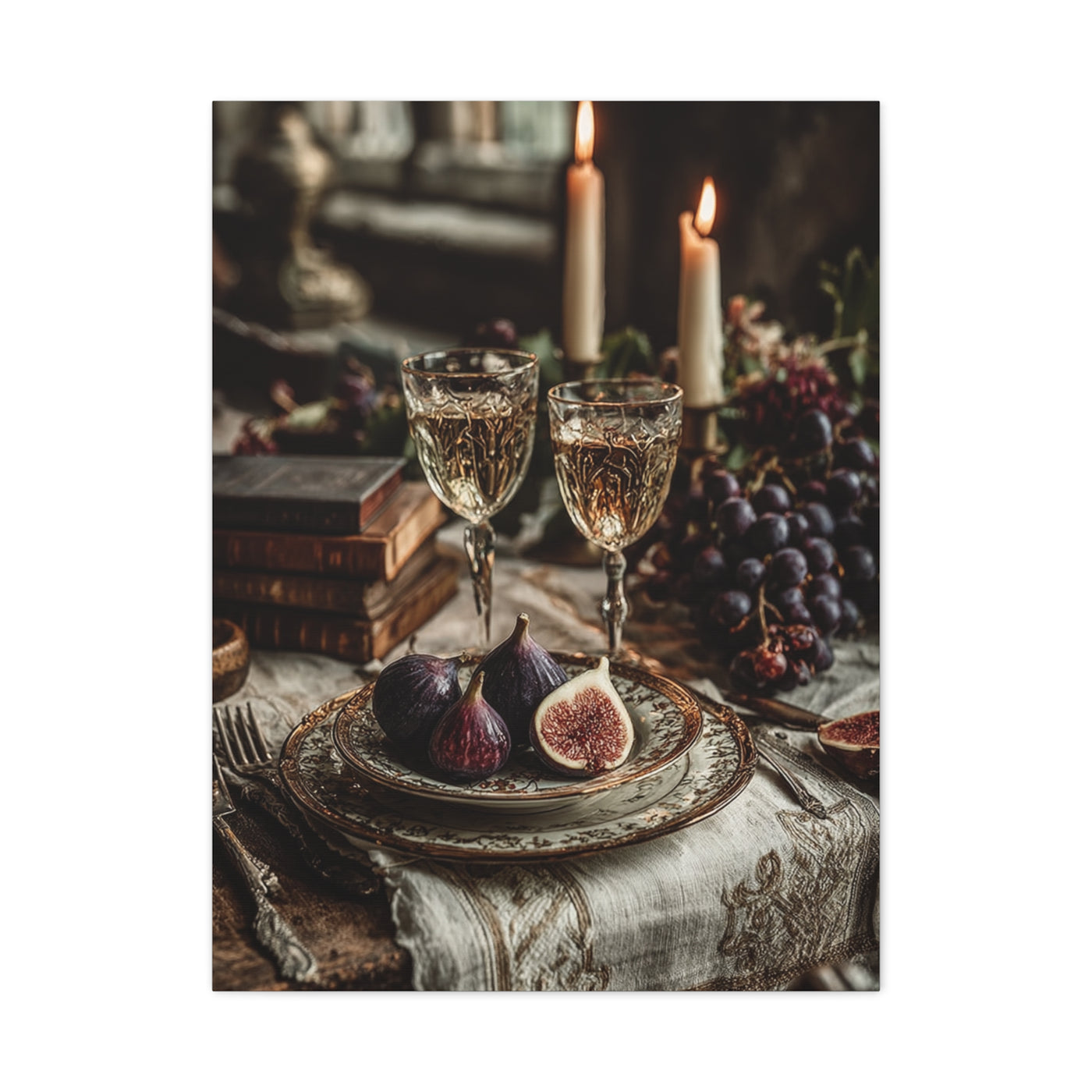 After-Dinner Wine and Fig Table Wall Art & Canvas Print