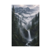 Fog-Filled Conifer Valley & Waterfall Wall Art & Canvas Print