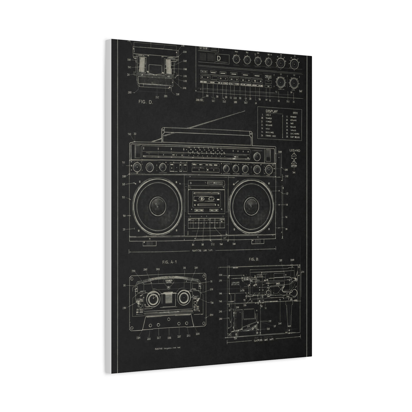 Vintage Boombox Blueprint Illustration Wall Art & Canvas Print