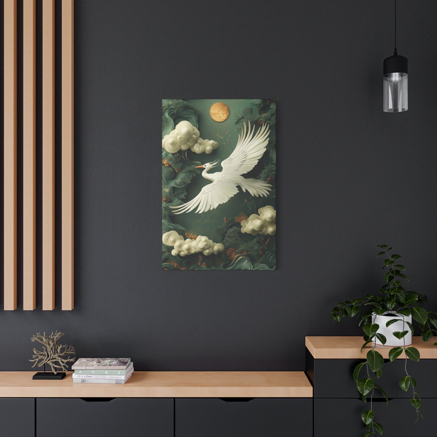 Herons & Moon Drawing Wall Art & Canvas Prints